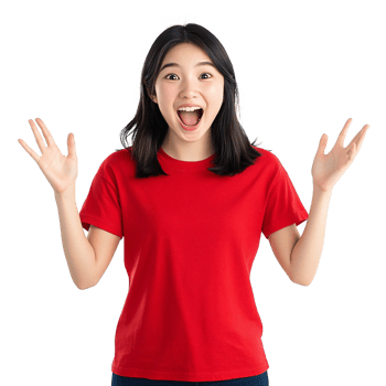 Woman dressed in red reacting with enthusiasm png