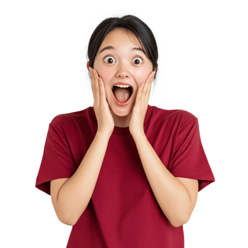 Woman in red looking completely stunned png
