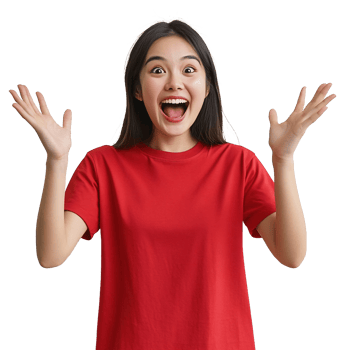 Surprised young lady in a red blouse png