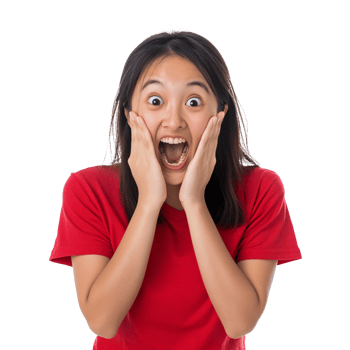 Astonished female in red reacting joyfully png