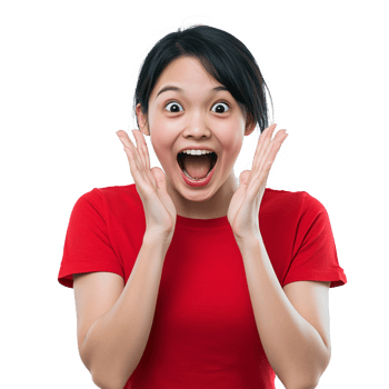 Female in red reacting with shock png