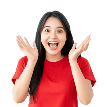 Woman in red appearing stunned png