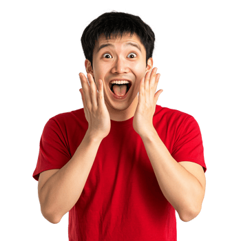 Enthusiastic woman in a red shirt reacting png