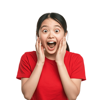 Woman in a red shirt gasping in surprise png
