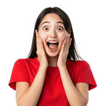 Red-shirted woman reacting with surprise png