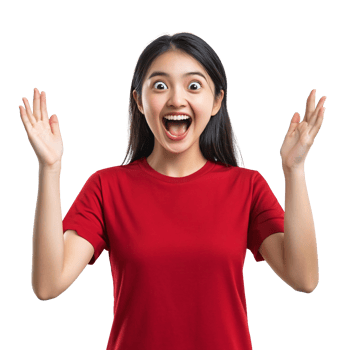 Woman in a red shirt with a shocked expression png