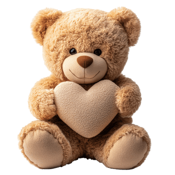 Adorable and Soft Teddy Bear Holding a Heart Shaped Pillow in a Warm Embrace Perfect for Gifts and Decor png