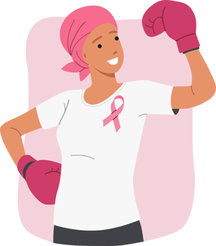 Woman who beat cancer with pink ribbon on chest symbolizing cancer awareness day. Girl urges not to give up and fight against incurable diseases with help of chemotherapy and medications png