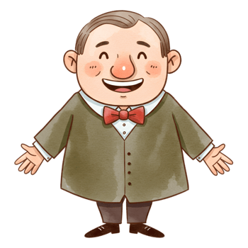 Happy Cartoon Man in Brown Suit Welcoming Gesture Illustration red image joyful design person bowtie png