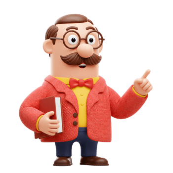 Friendly Cartoon Professor Book Learning Education Teacher 3D Red Fun Cute Happy Yellow School png