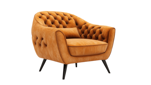 Elegant tufted orange chair in a contemporary design suitable for modern living spaces and cozy interiors png
