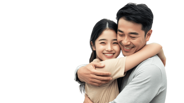 Couple enjoying a joyful embrace while smiling at each other in a bright and cheerful setting png