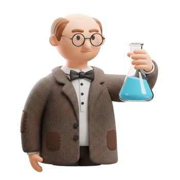 Cartoon Scientist Holding Beaker Blue Liquid Science Experiment 3D Study Wisdom Doctor Medical png