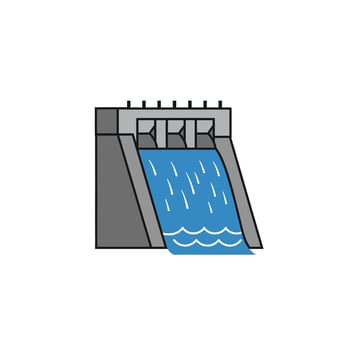 Water dam, water reservoir, water reservoir icon illustration vector