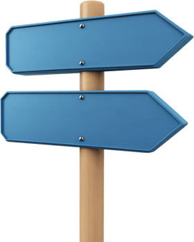 Blue directional signs point in opposite directions on a wooden post, offering guidance or a choice between two possible paths. png