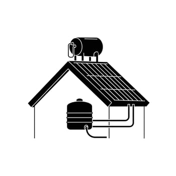 A black and white illustration of a house with a solar panel on the roof vector