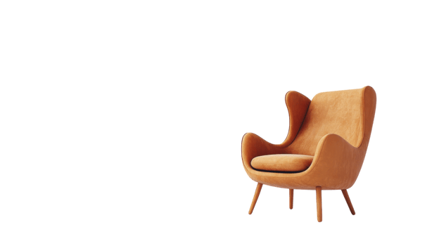 Comfortable modern chair in soft orange hue with minimalist design displayed against a white background, perfect for stylish interiors png