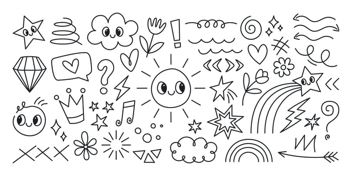 Doodle Cute Elements Set Hand Drawn Cartoon Icons vector