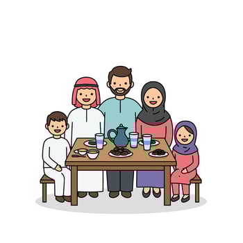 Muslim family at the table vector