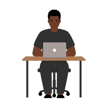 An illustration of a man sitting at a desk with a laptop vector