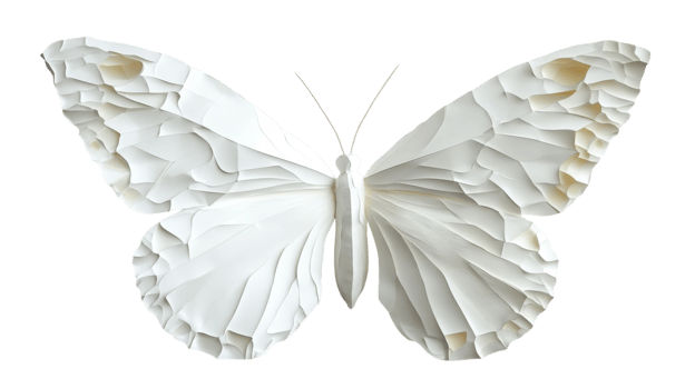 Intricately crafted paper butterfly with delicate textures and details displayed against a plain background png