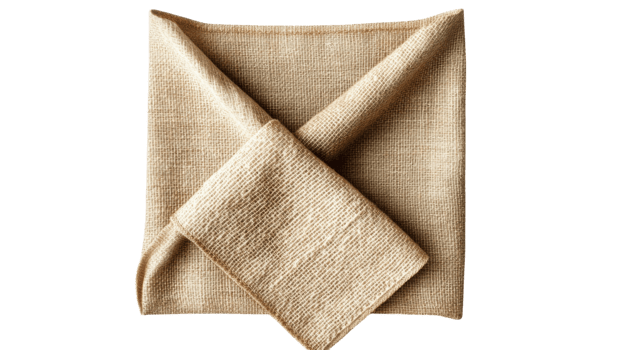 Natural woven fabric laid flat with a smaller matching cloth folded beside it on a white background png