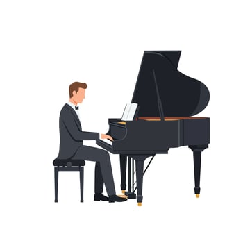 Man in suit playing piano on white background vector
