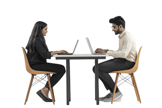 Professional Workspace with Two People on Laptops transparent background png