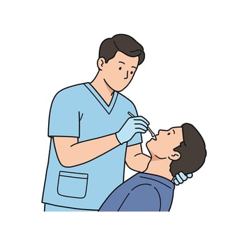 A man is getting his teeth checked by a doctor vector