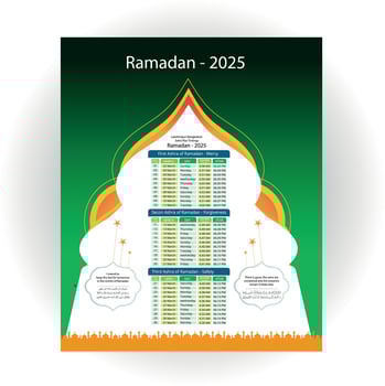 Bangladesh Printable Ramadan Islamic Calendar Template With Sehri and Iftar Dua in Arabic Calligraphy vector