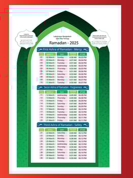 Ramadan calendar iftar schedule template in bangladesh vector