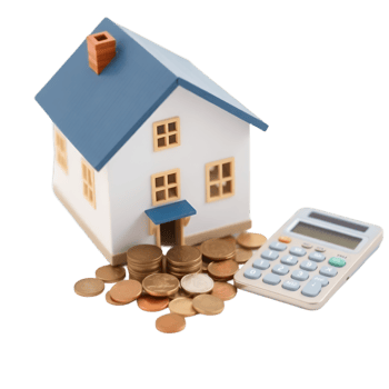 Miniature House Model with Coins and Calculator for Real Estate png