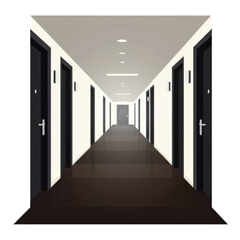 An empty hallway with two doors and a light vector
