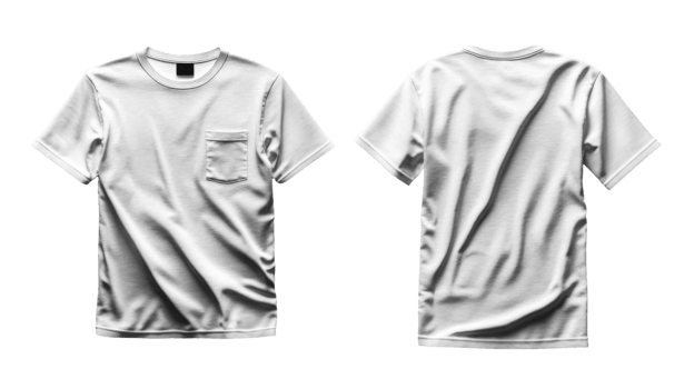 Set of White t shirt with pocket, front and back view, plain design, casual wear png
