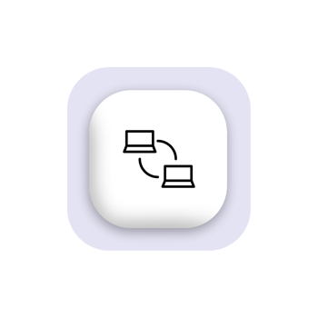 A white and black icon of a computer connected to another png