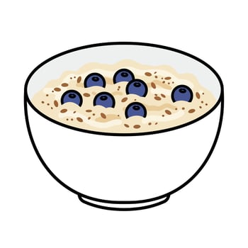 A bowl of oatmeal with blueberries in it vector