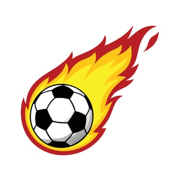 Flying soccer ball with flame stock illustration. Soccer ball on fire flaming football sports icon. vector