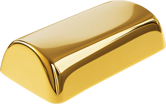 An ingot of precious metal gleaming, suggesting wealth and security. Its polished surface reflects prosperity and solid investment. png