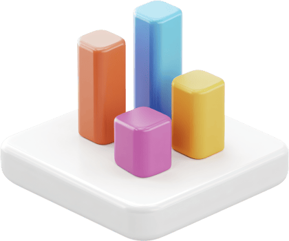 Colorful 3D bar graph on a white platform, symbolizing data visualization, progress, and insights, ideal for presentations. png