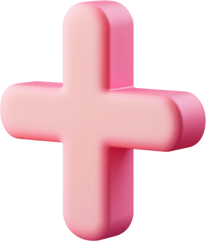 A 3D rendered pink plus symbol with rounded edges, casting a soft shadow on a black background, creating a clean and modern aesthetic. png