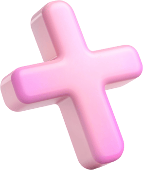 A 3D render of a bright pink plus sign against a dark background, with soft shadows and rounded edges creating a playful, modern aesthetic. png