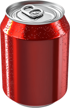 Refreshing cold beverage, condensation beads on a red metal can with a silver top and pull tab. Isolated on a transparent background. png