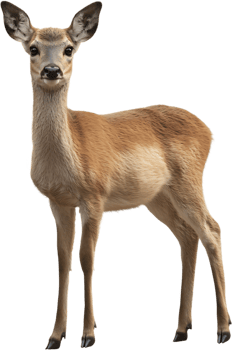 Graceful deer with its big ears and shiny coat staring directly at the camera. The wildlife of the nature is beautiful and needs preservation. png