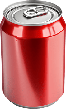 A vibrant, sleek red beverage can with a silver top, capturing the essence of refreshment and modern design, enticing thirst and appealing to the eye. png