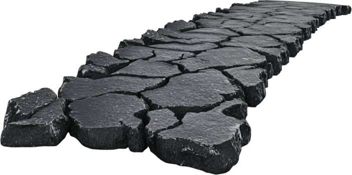 Cracked rock path, a rugged stone trail leading forward, evoking a sense of adventure and challenging journeys on a dark background. png