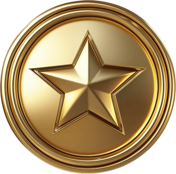 Shiny gold coin with a star at the center, radiating opulence and achievement. png
