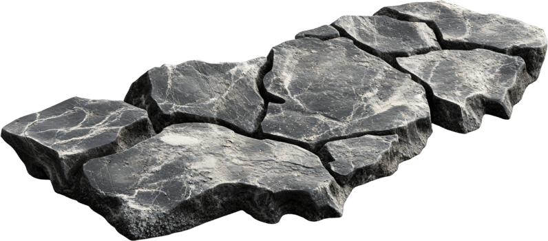Uneven dark grey rock pieces separated by cracks. The rock platform appears elevated against a stark black background. png