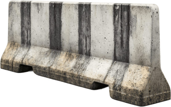 Durable concrete barrier featuring prominent vertical stripes, offering robust protection and versatile use in various safety scenarios. png