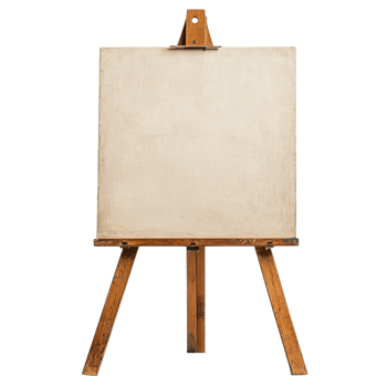 Blank canvas on an easel ready for painting isolated on transparent background, png