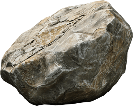 A sizable, standalone rock of rugged texture and earthy tones, set against a stark backdrop, emphasizing its unique mineral composition. png